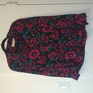 & Other Stories Paris Atelier Pink and Blue Floral Silk Blouse Size 4